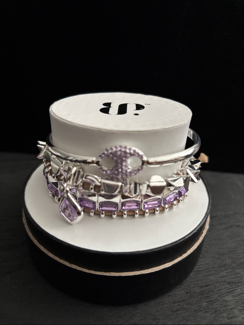 Bomb Party Silver-Tone Bracelet Set with Purple Crystal Accents